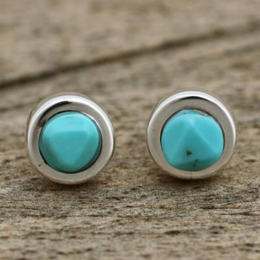 Natural Turquoise and Sterling Silver Stud Earrings